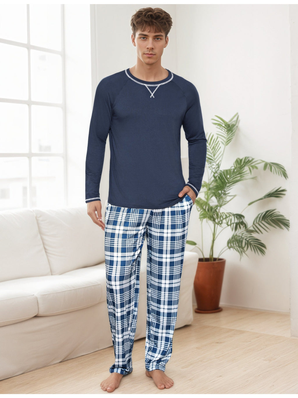 Herren Baumwoll Pyjama Streifen Winter