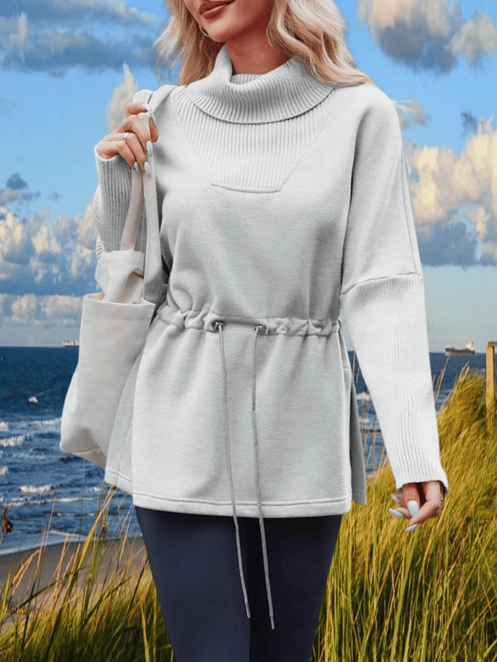 Damen Fleece Pullover Rollkragen