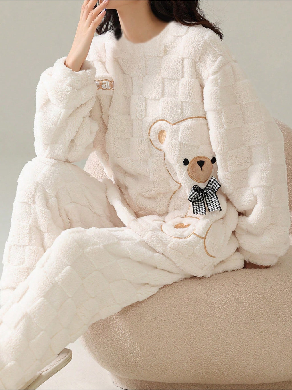 Damen Warmer Pyjama Bär Set