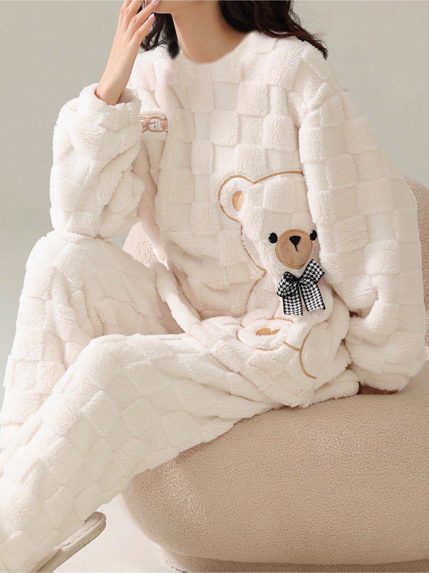 Damen Warmer Pyjama Bär Set
