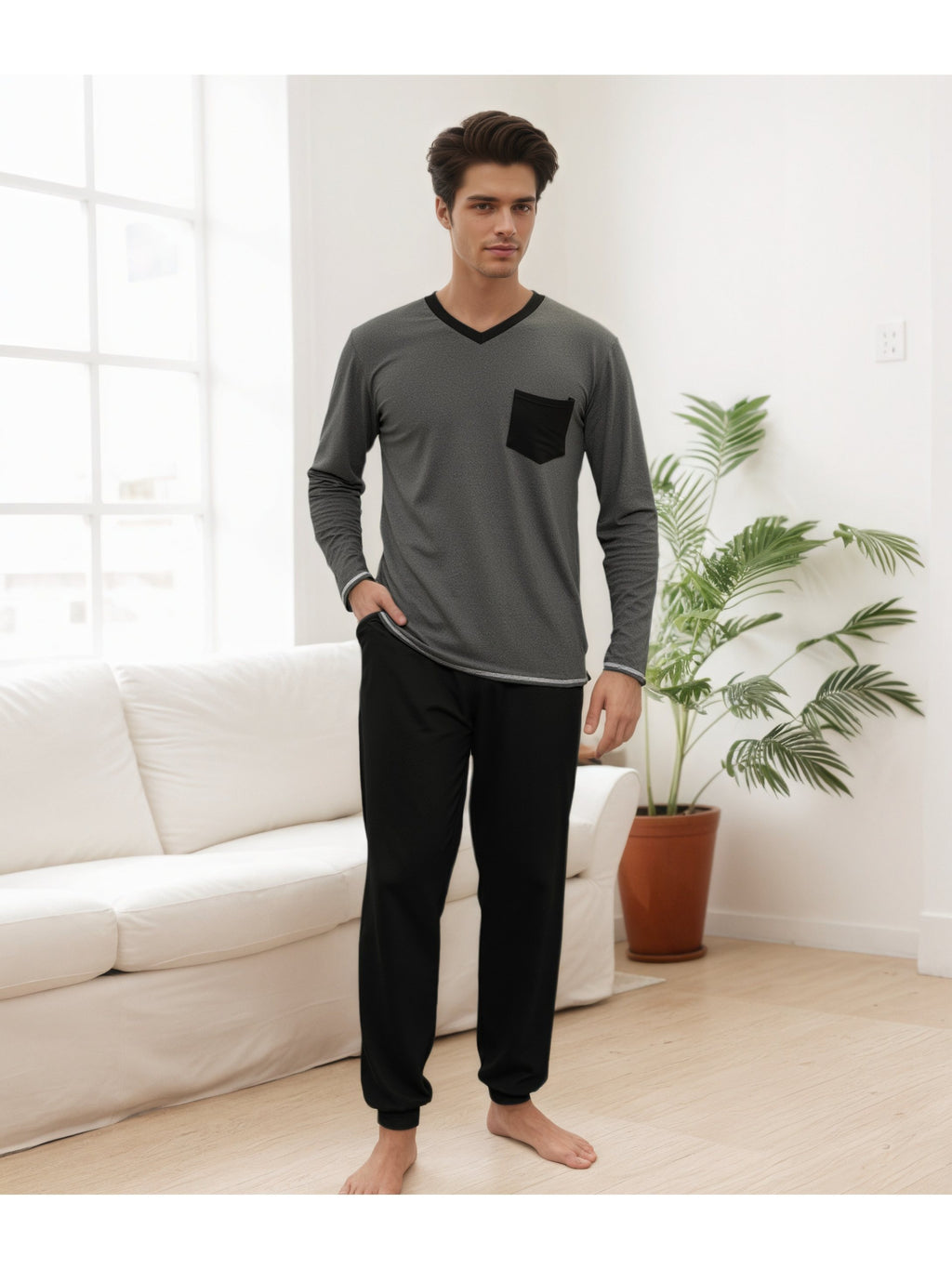 Herren Baumwoll Pyjama Winter Langarm