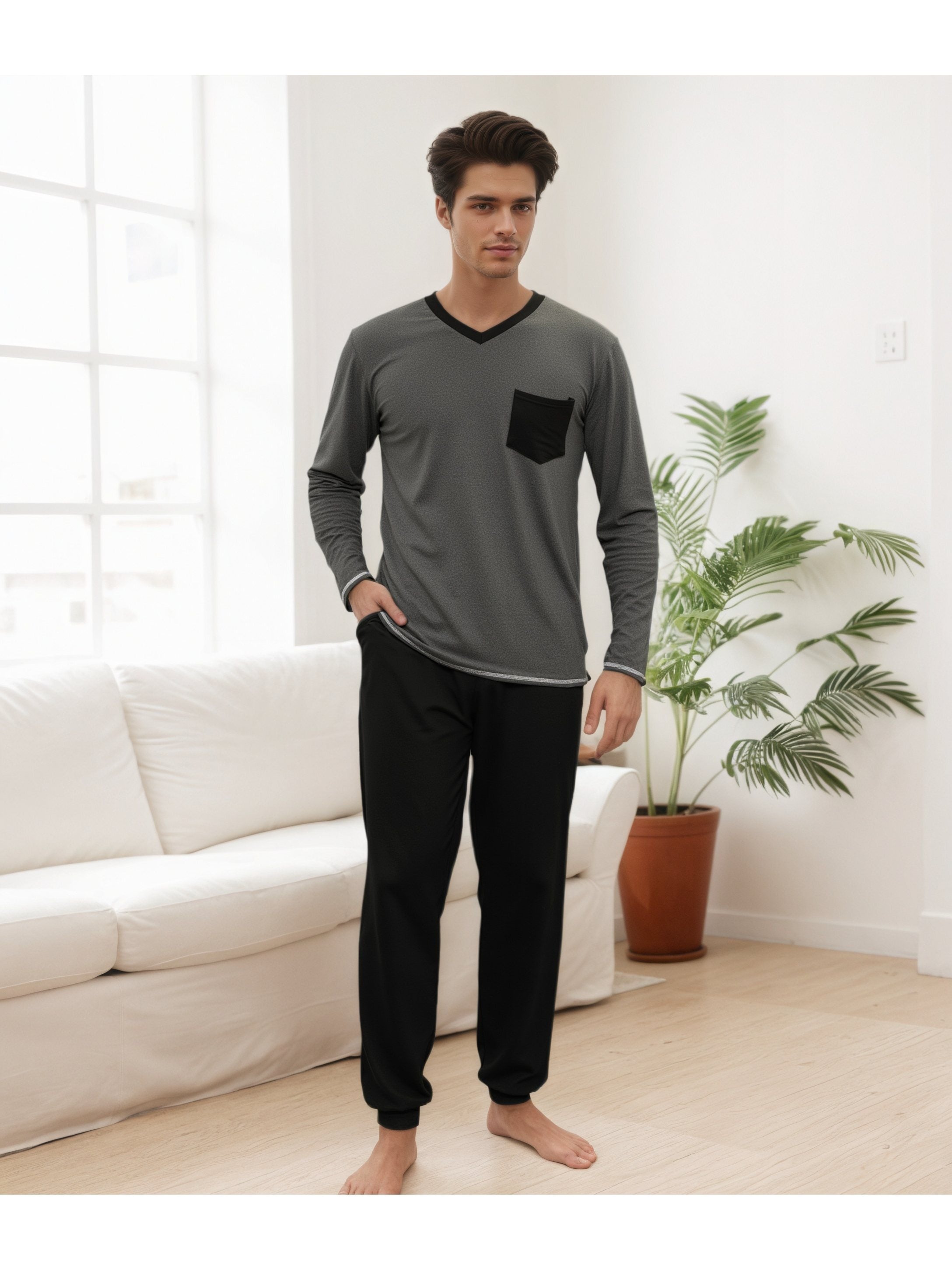 Herren Baumwoll Pyjama Winter Langarm