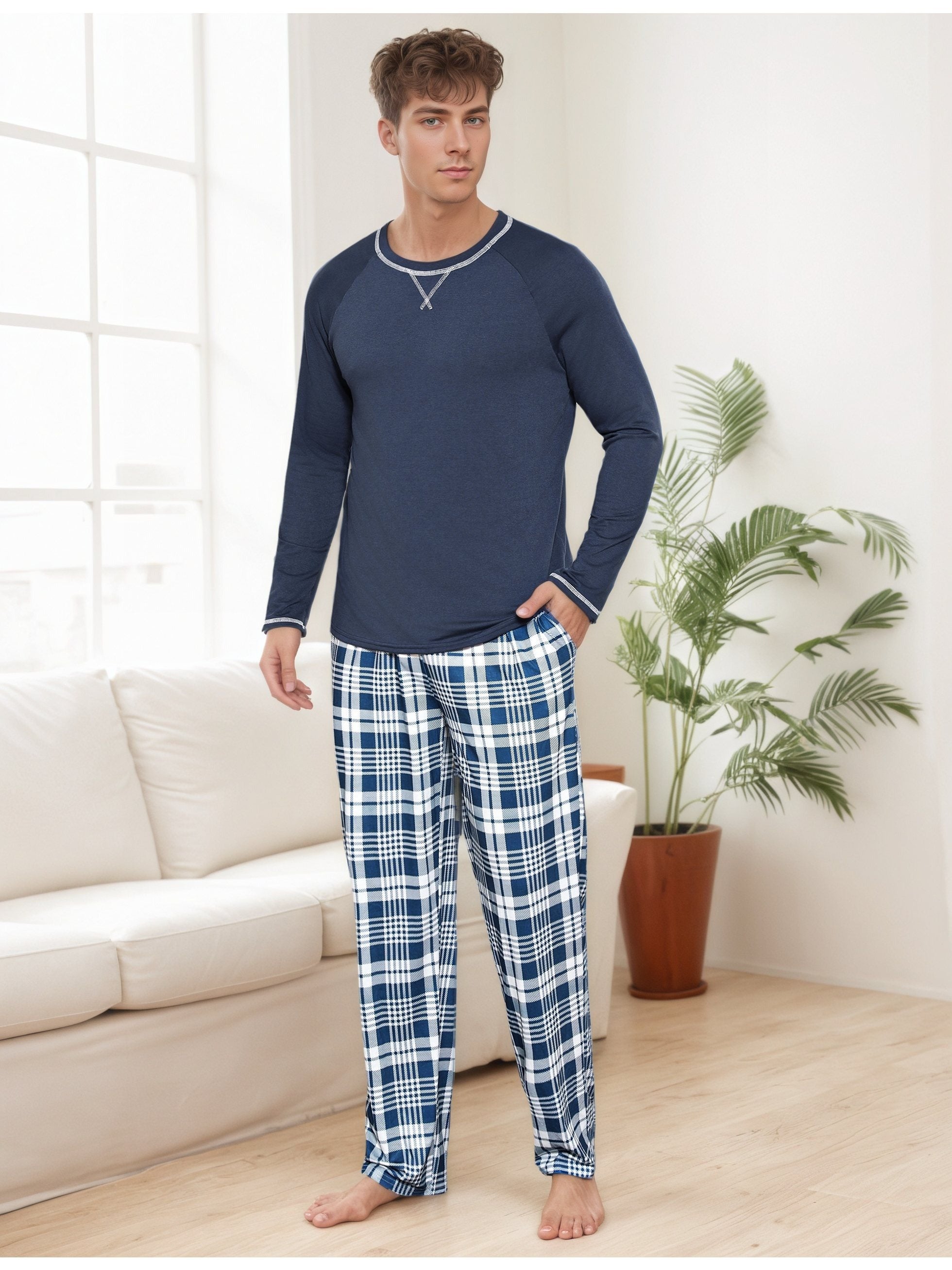 Herren Baumwoll Pyjama Streifen Winter