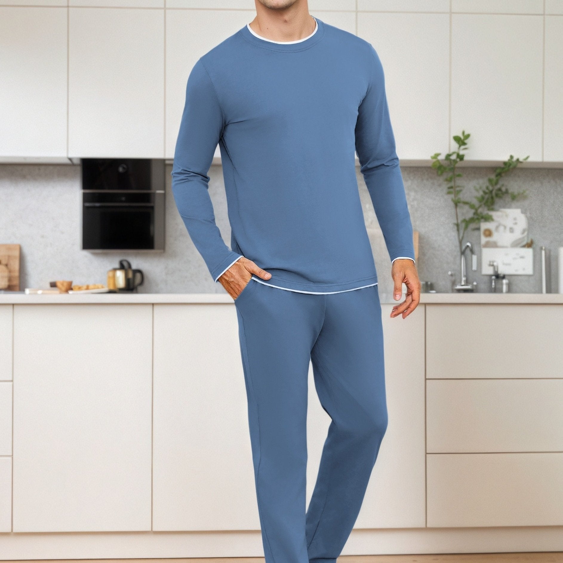 Herren Baumwoll Pyjama Uni Set