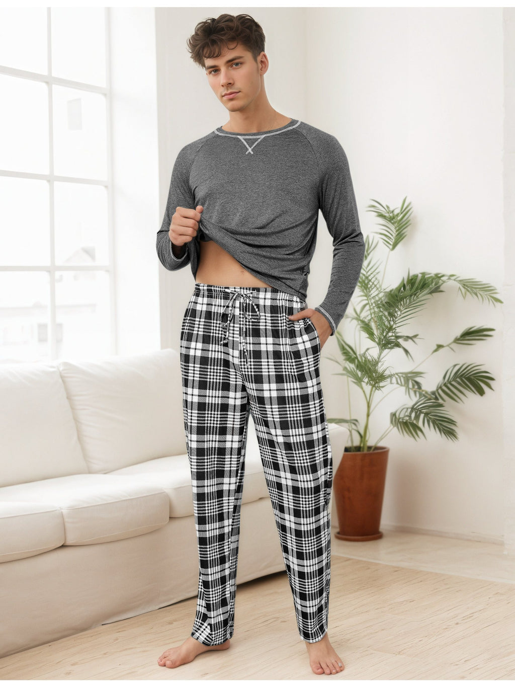 Herren Baumwoll Pyjama Streifen Winter