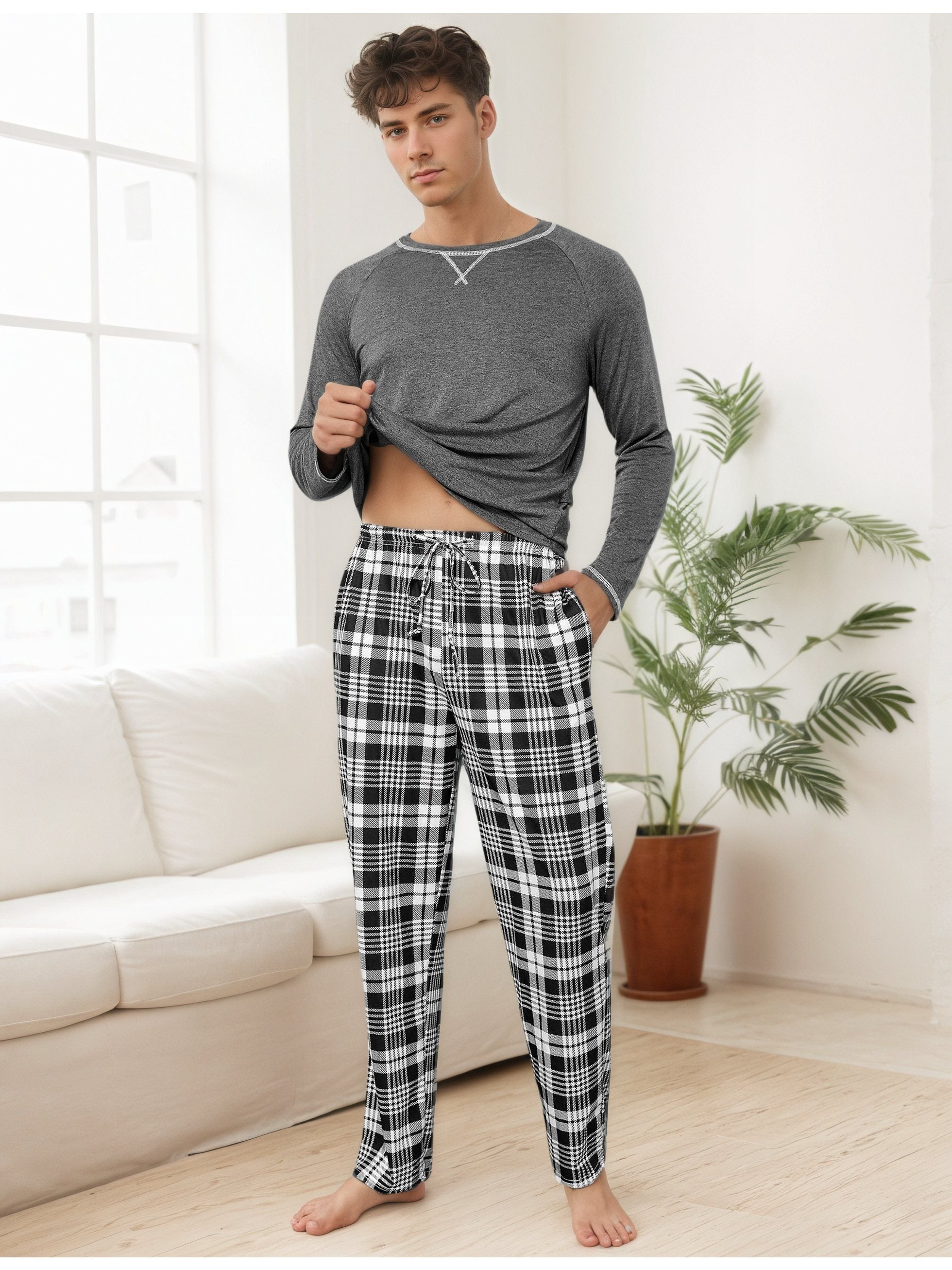 Herren Baumwoll Pyjama Streifen Winter