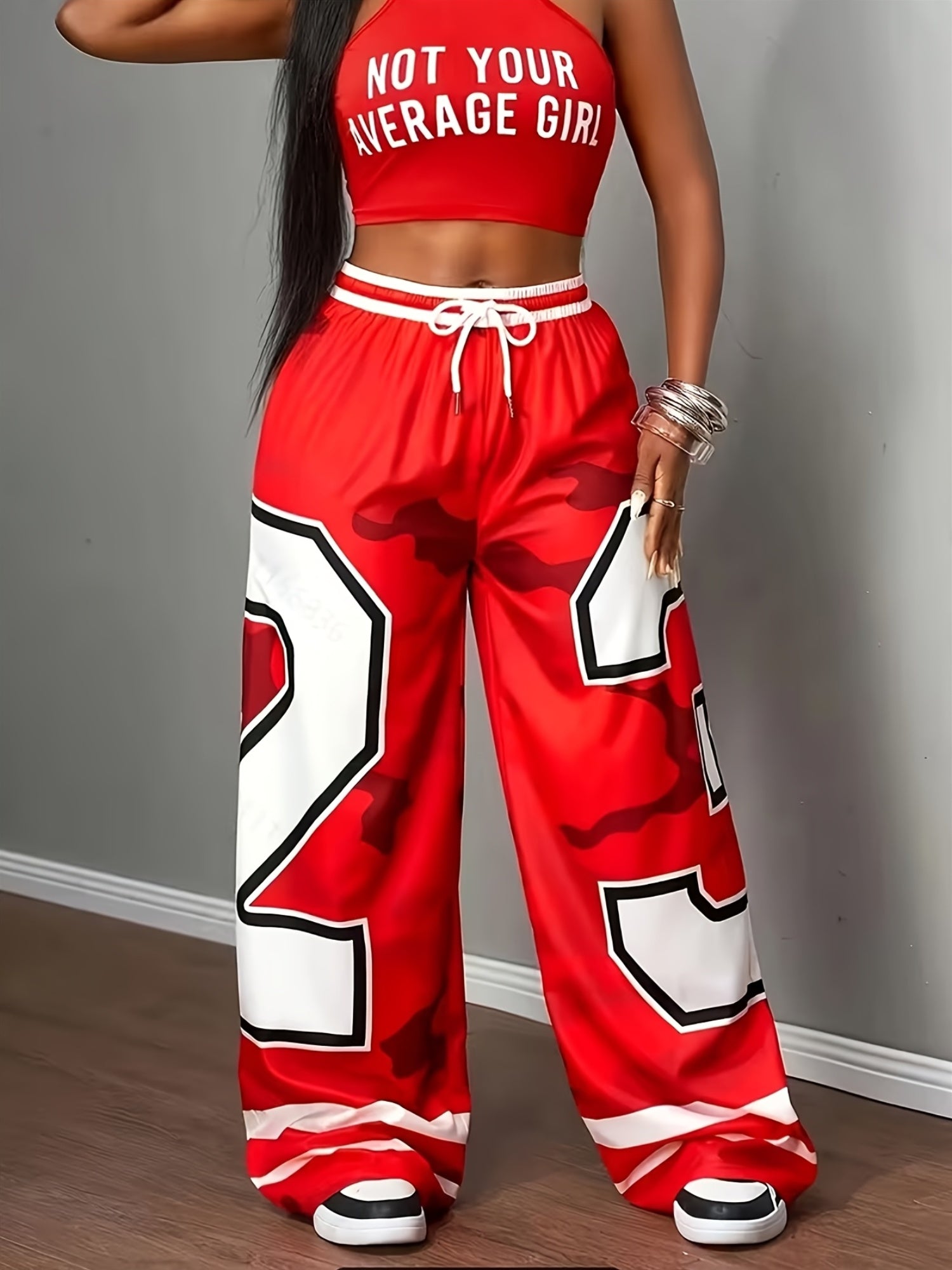Damen Jogger Hose Wide Leg