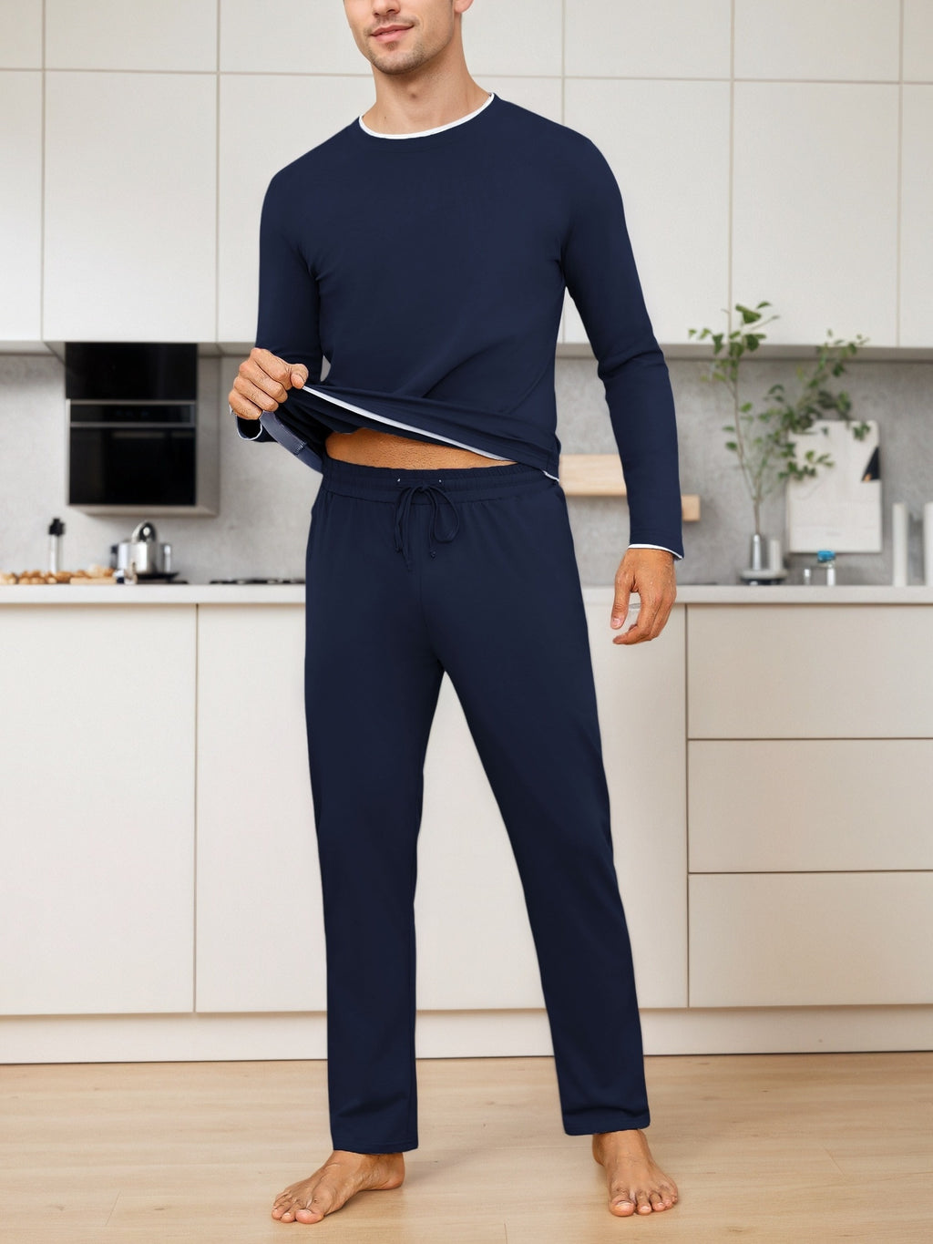 Herren Baumwoll Pyjama Uni Set