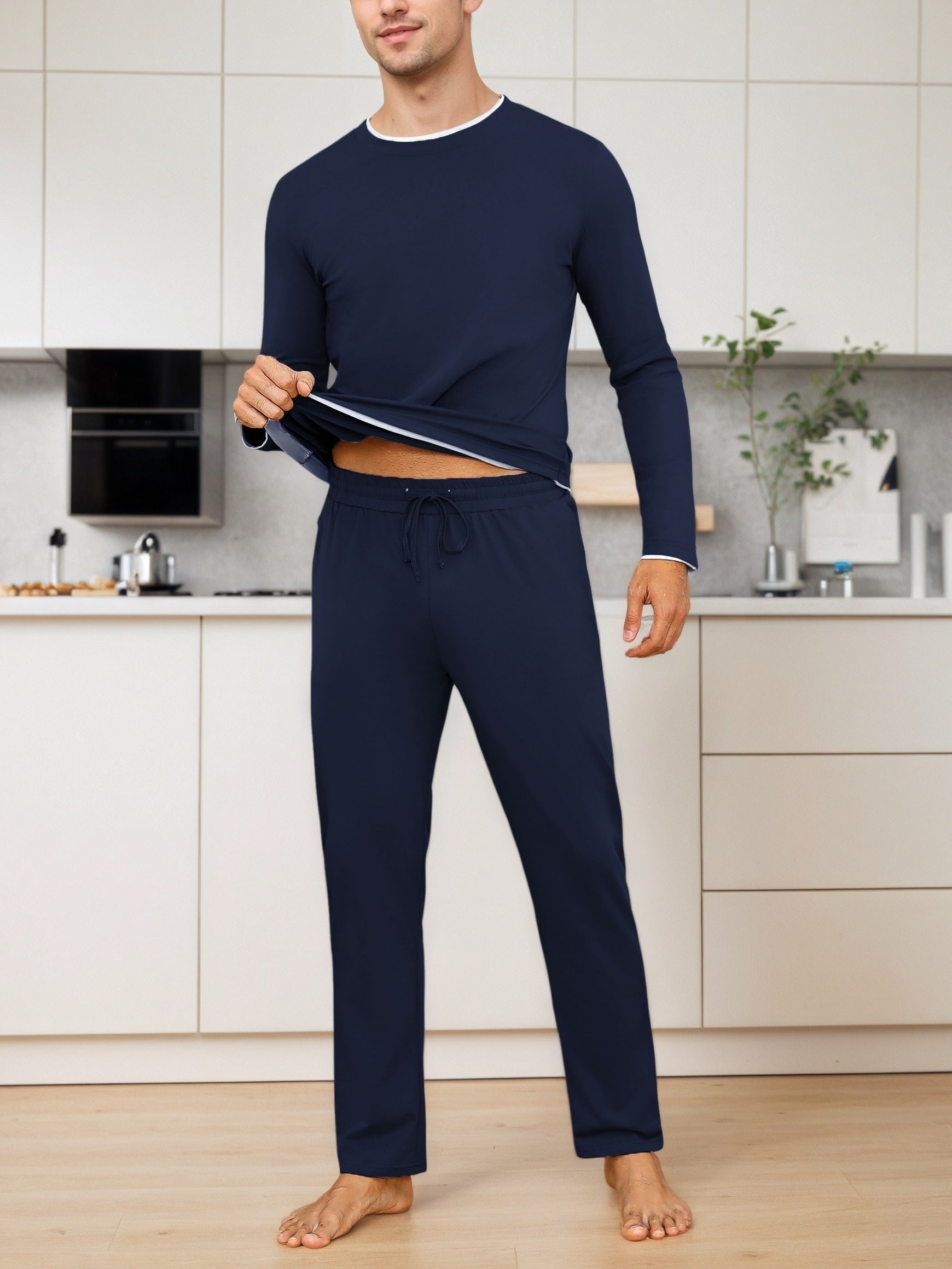 Herren Baumwoll Pyjama Uni Set
