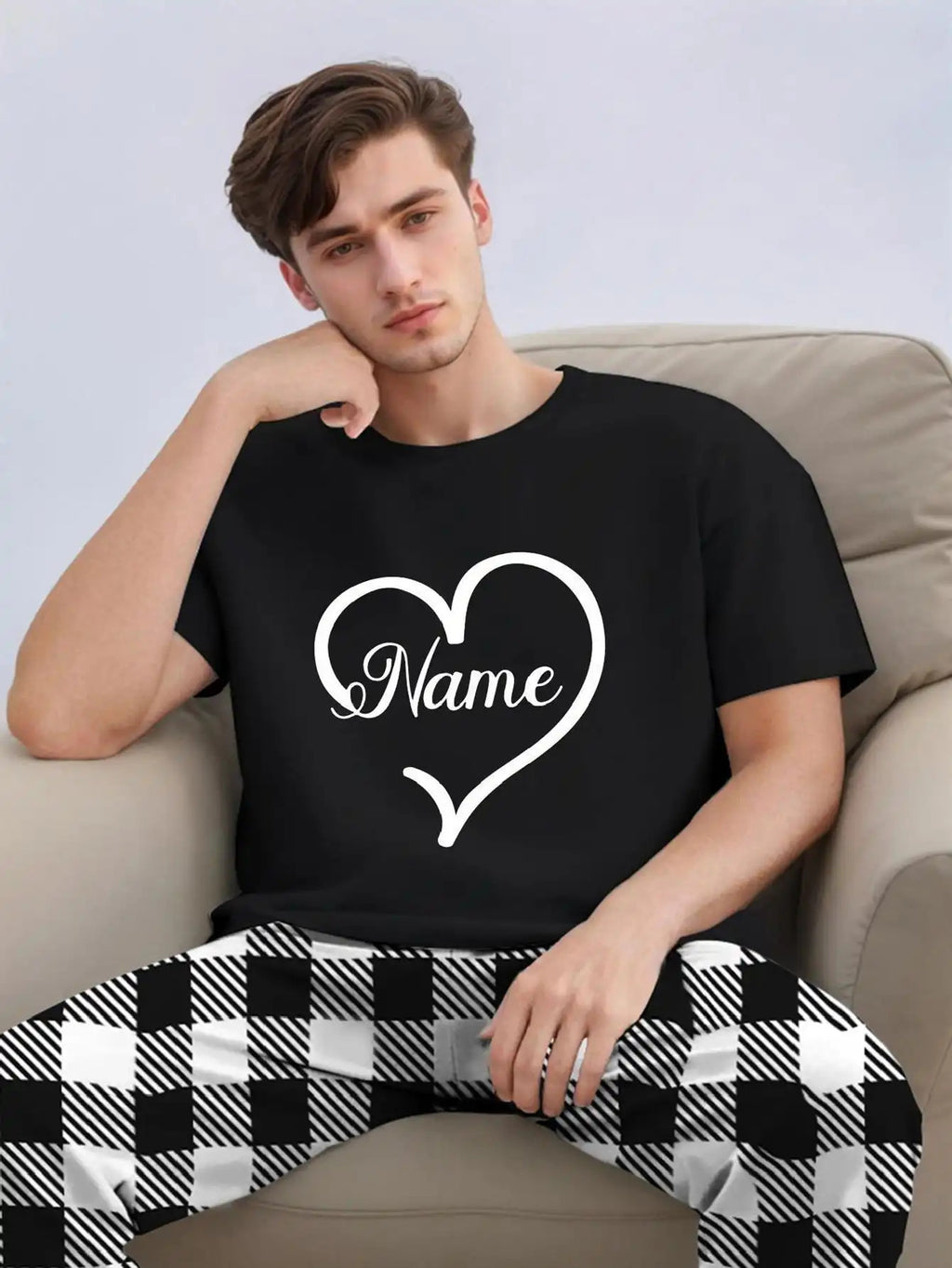 Herren Pyjama Set Kurzarm Kariert