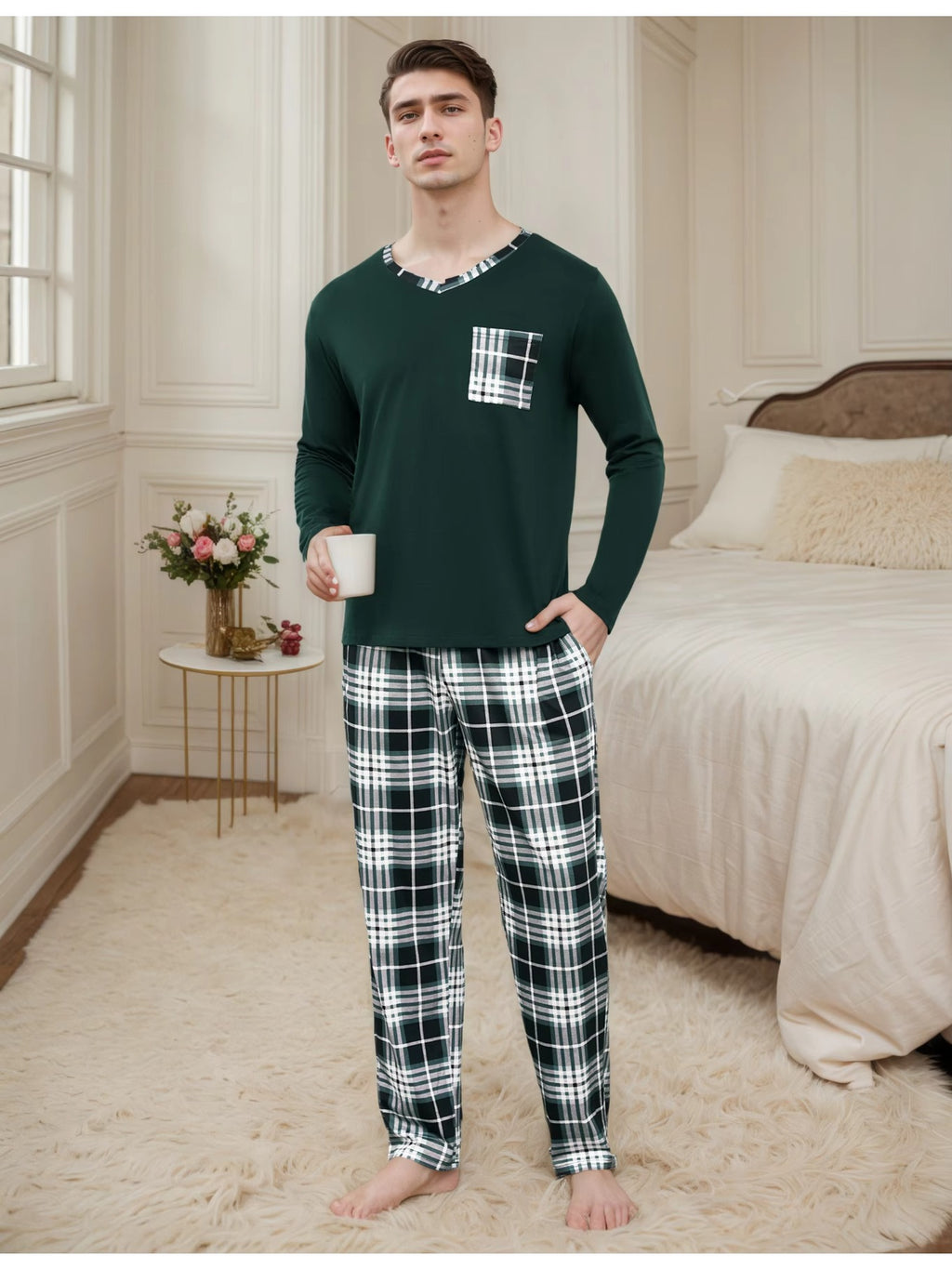 Herren Baumwoll Pyjama Langarm Set