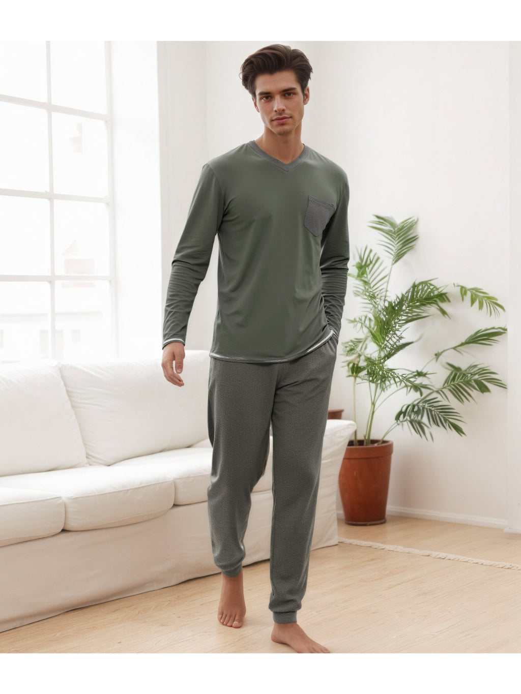 Herren Baumwoll Pyjama Winter Langarm