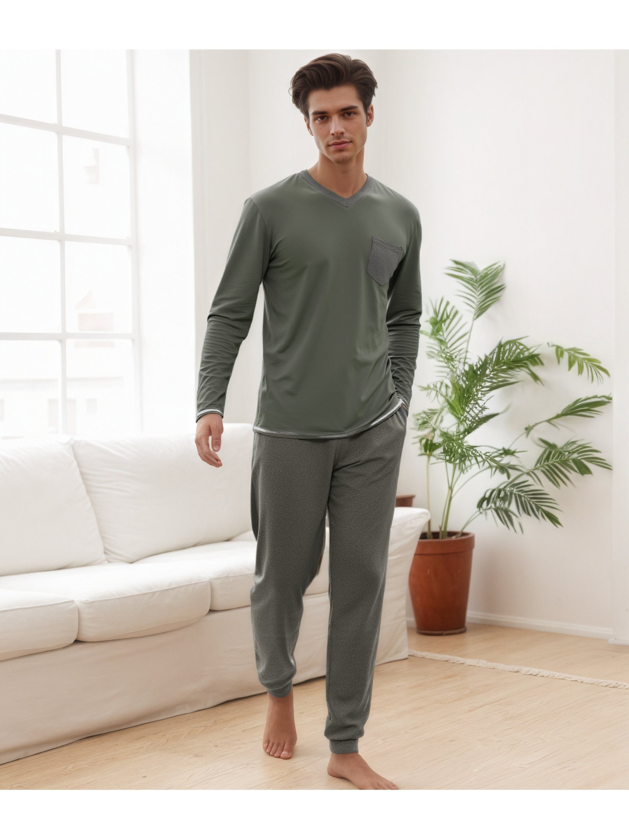 Herren Baumwoll Pyjama Winter Langarm
