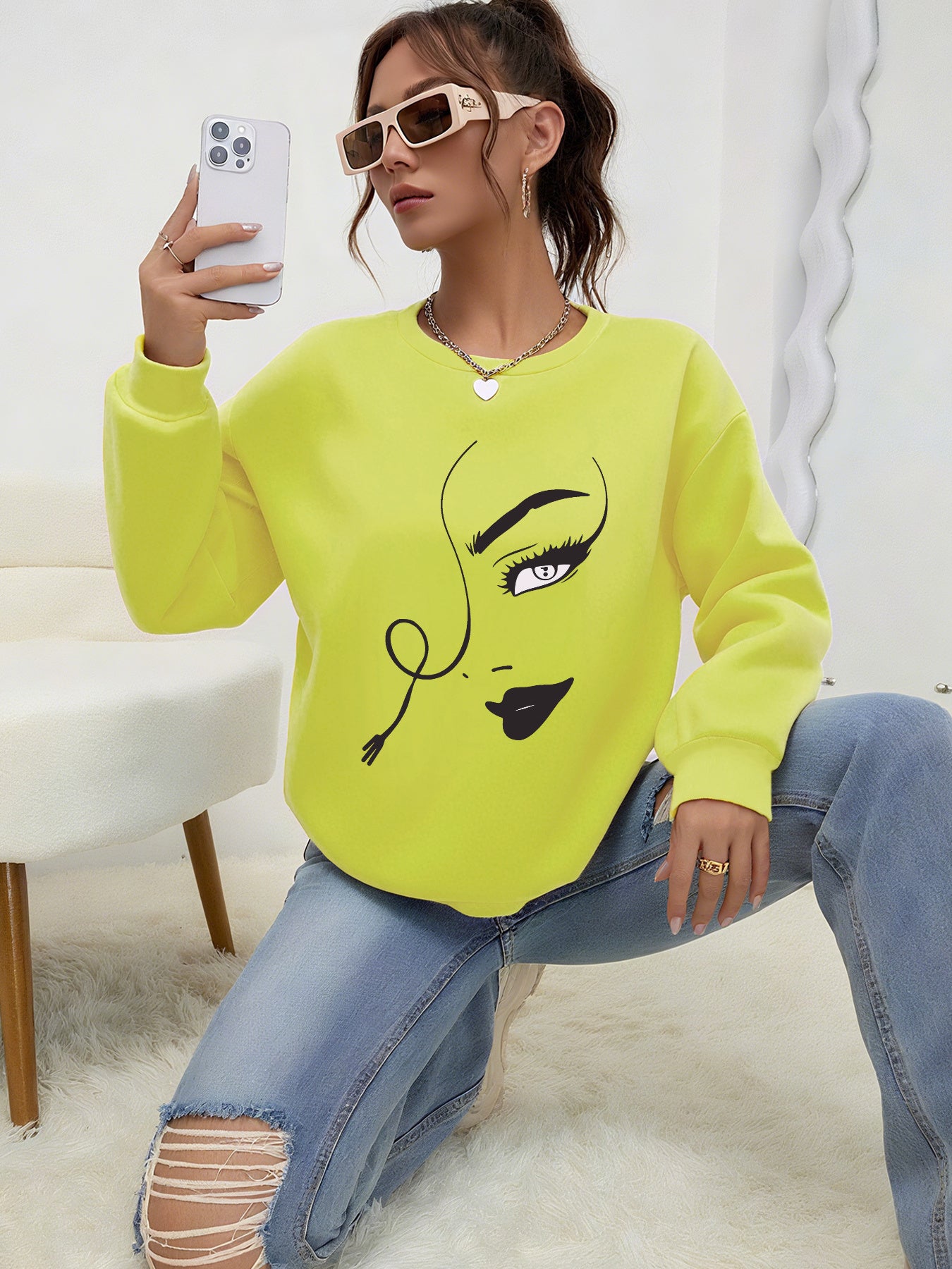 Damen Casual Hoodie Rundhals