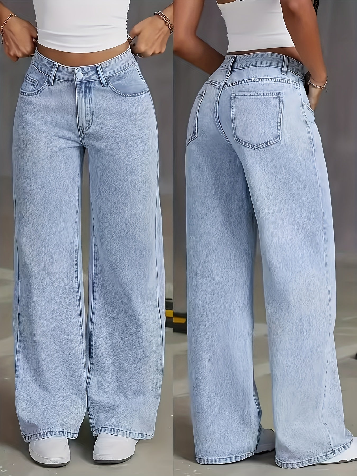 Damen Wide Leg Jeans Hellblau