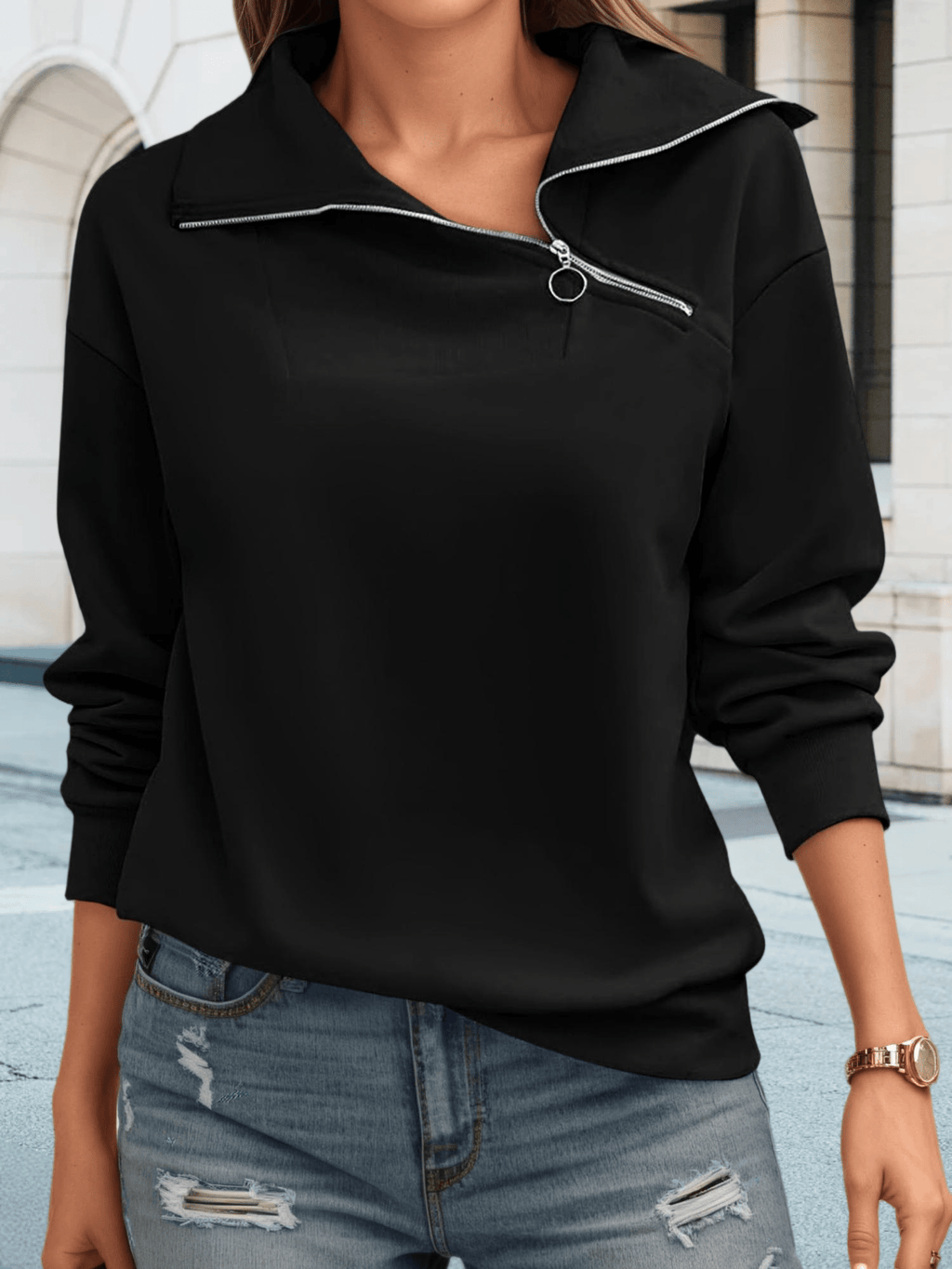 Damen Oversize Zip Sweatshirt