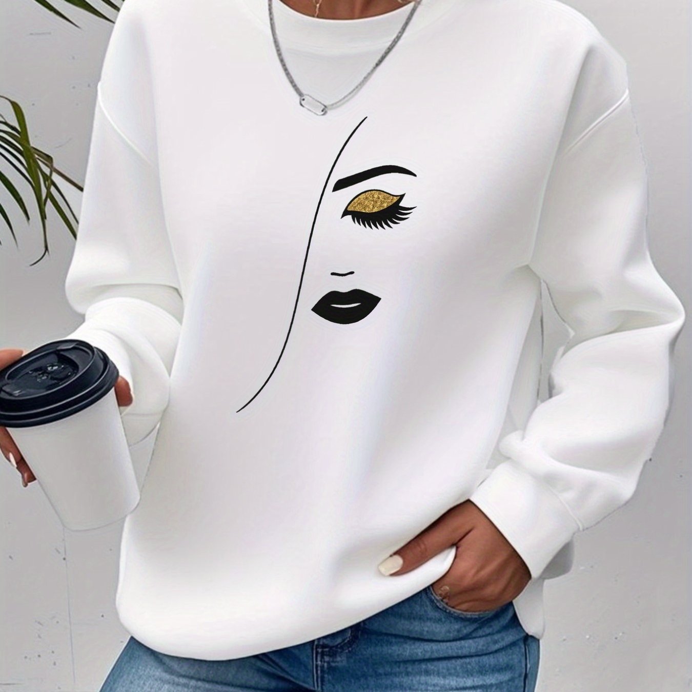 Damen Oversize Pullover Eye Print