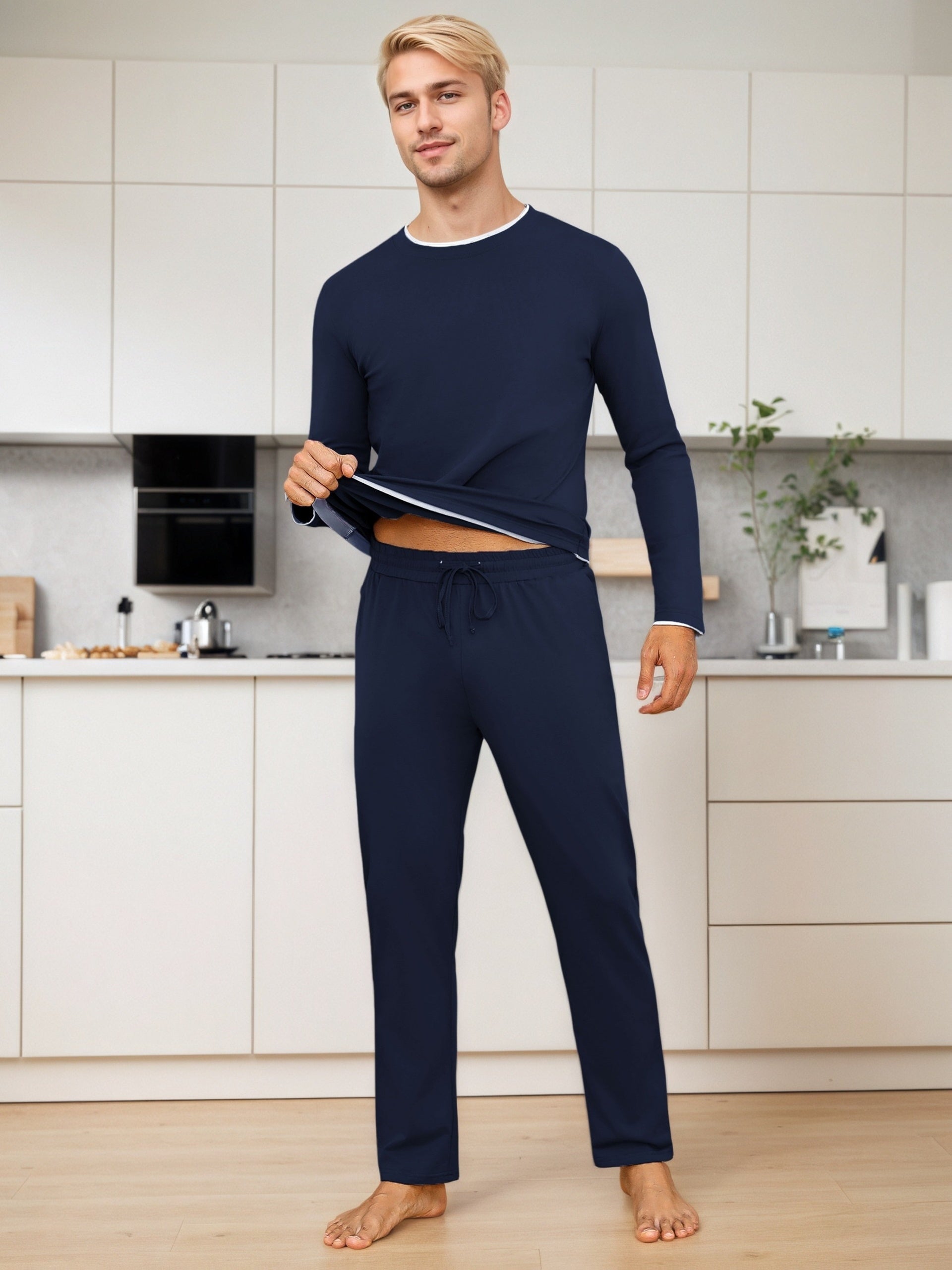 Herren Baumwoll Pyjama Uni Set
