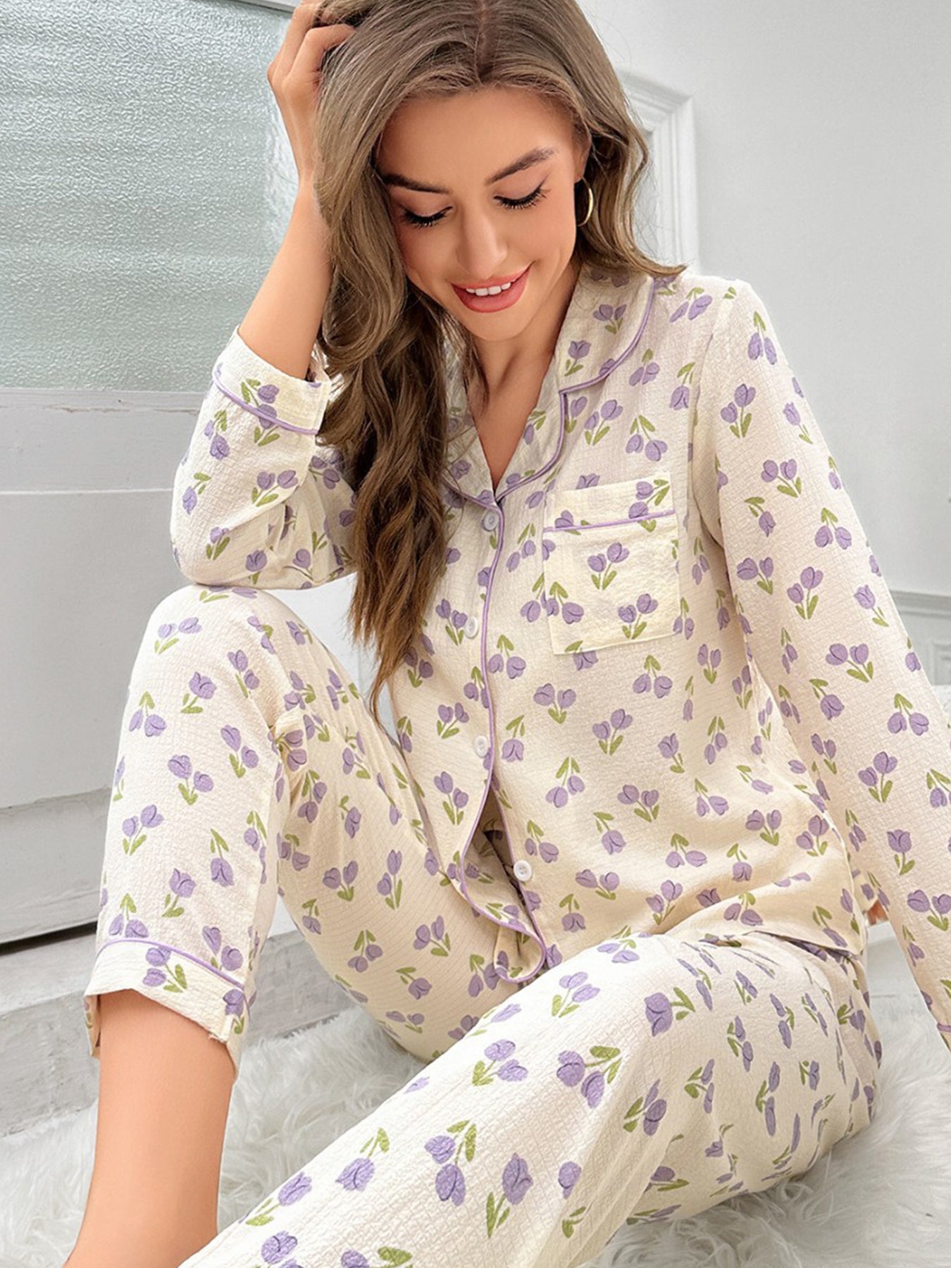 Damen Homewear Set Tulpen Print