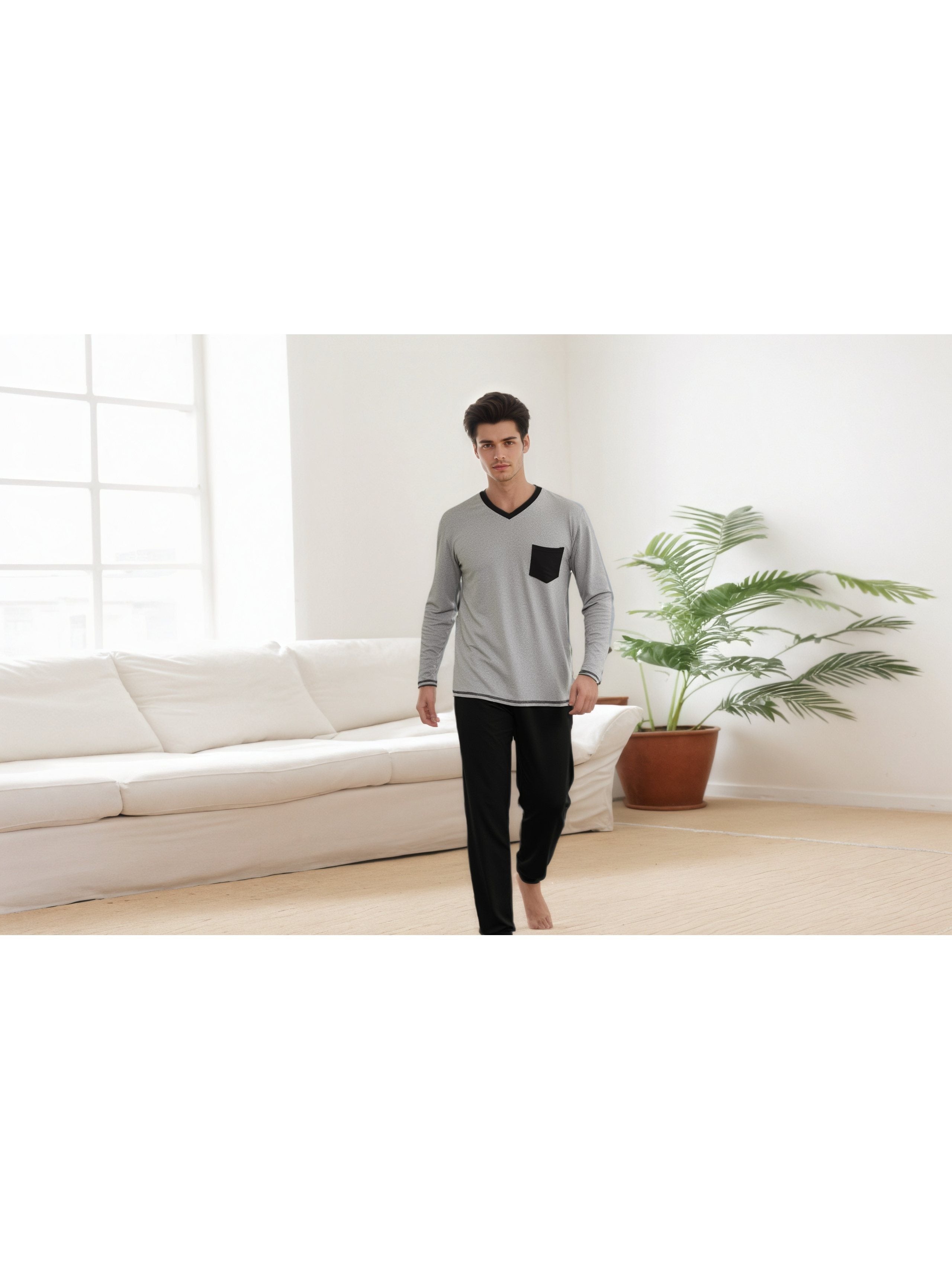 Herren Baumwoll Pyjama Winter Langarm