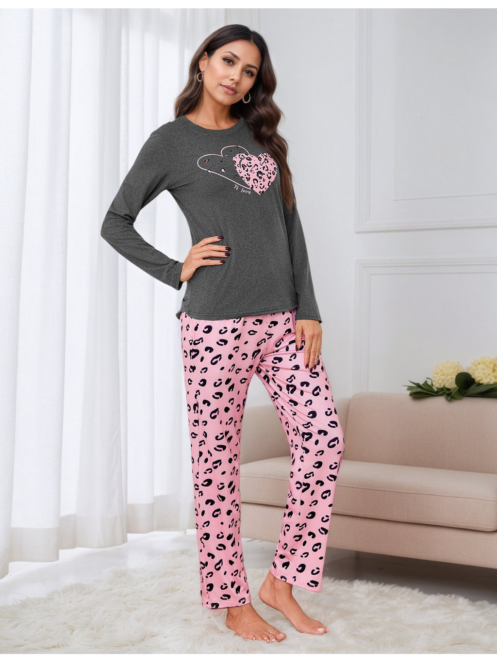 Damen Baumwoll Pyjama Set Print