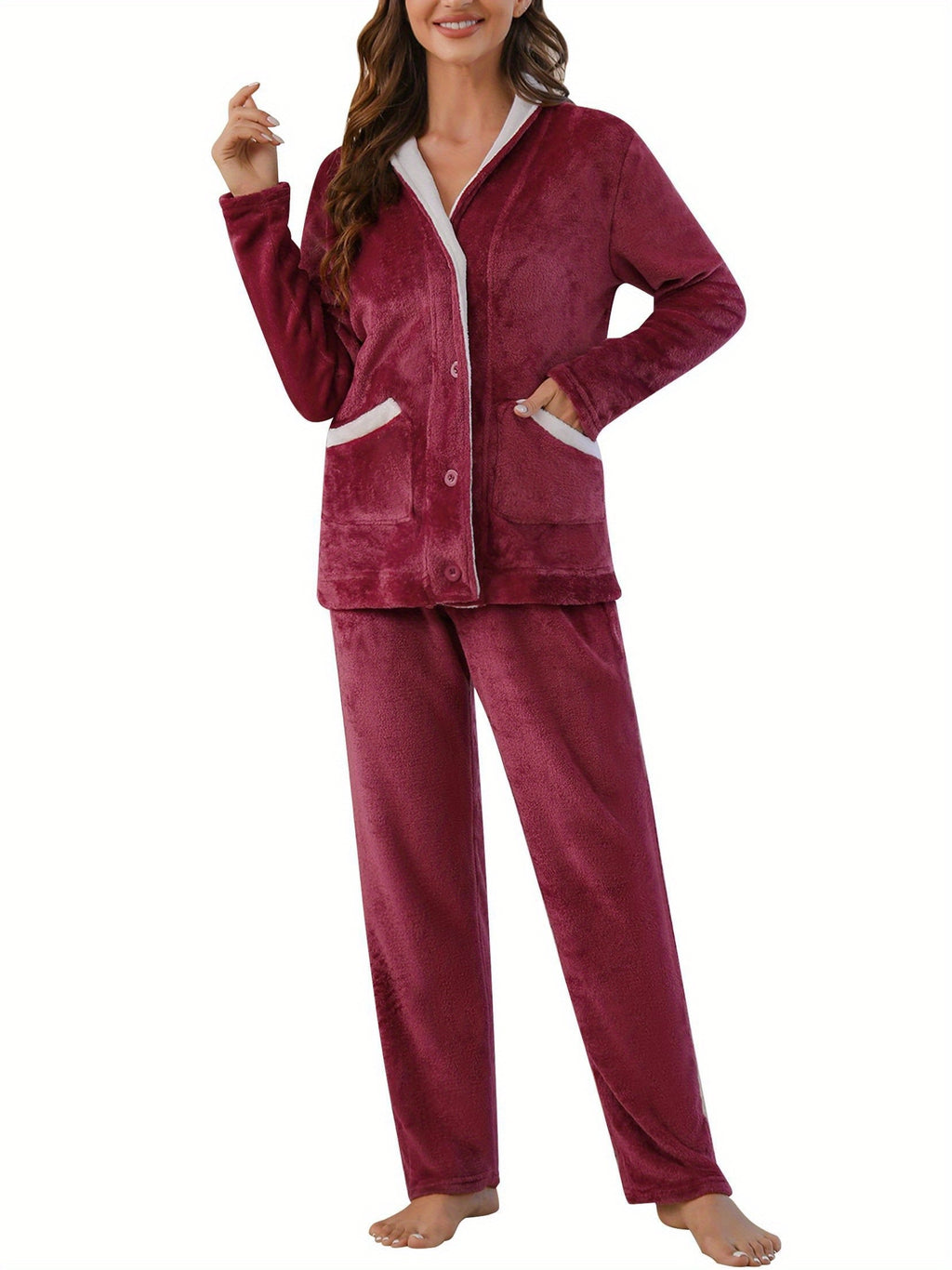 Damen Flanell Pyjama Knopfleiste