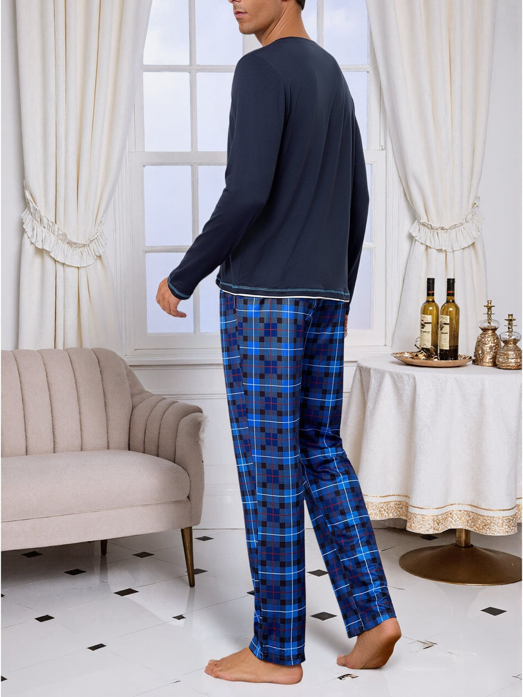 Herren Baumwoll Pyjama Rundhals Set