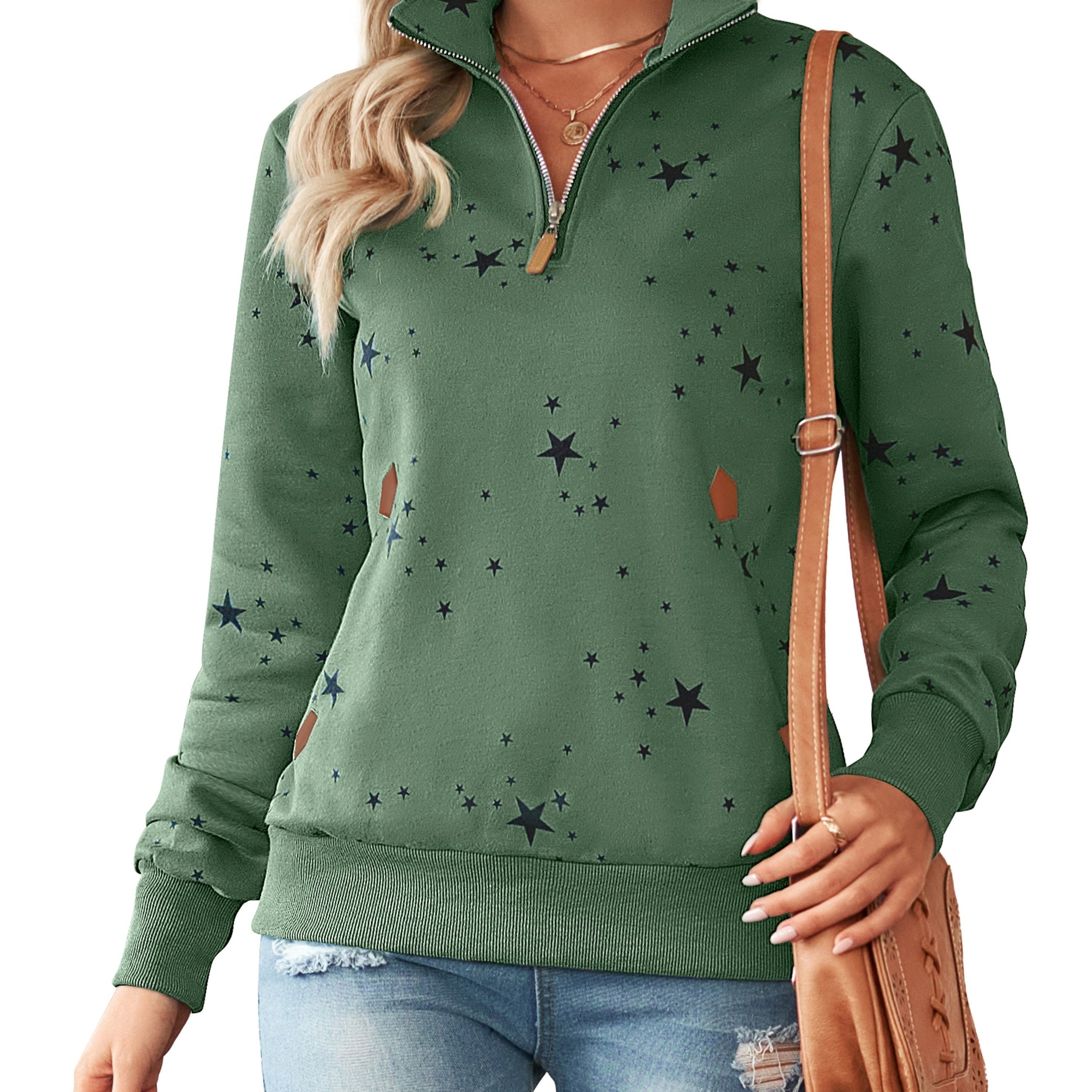 Damen Half Zip Sweatshirt Sterne