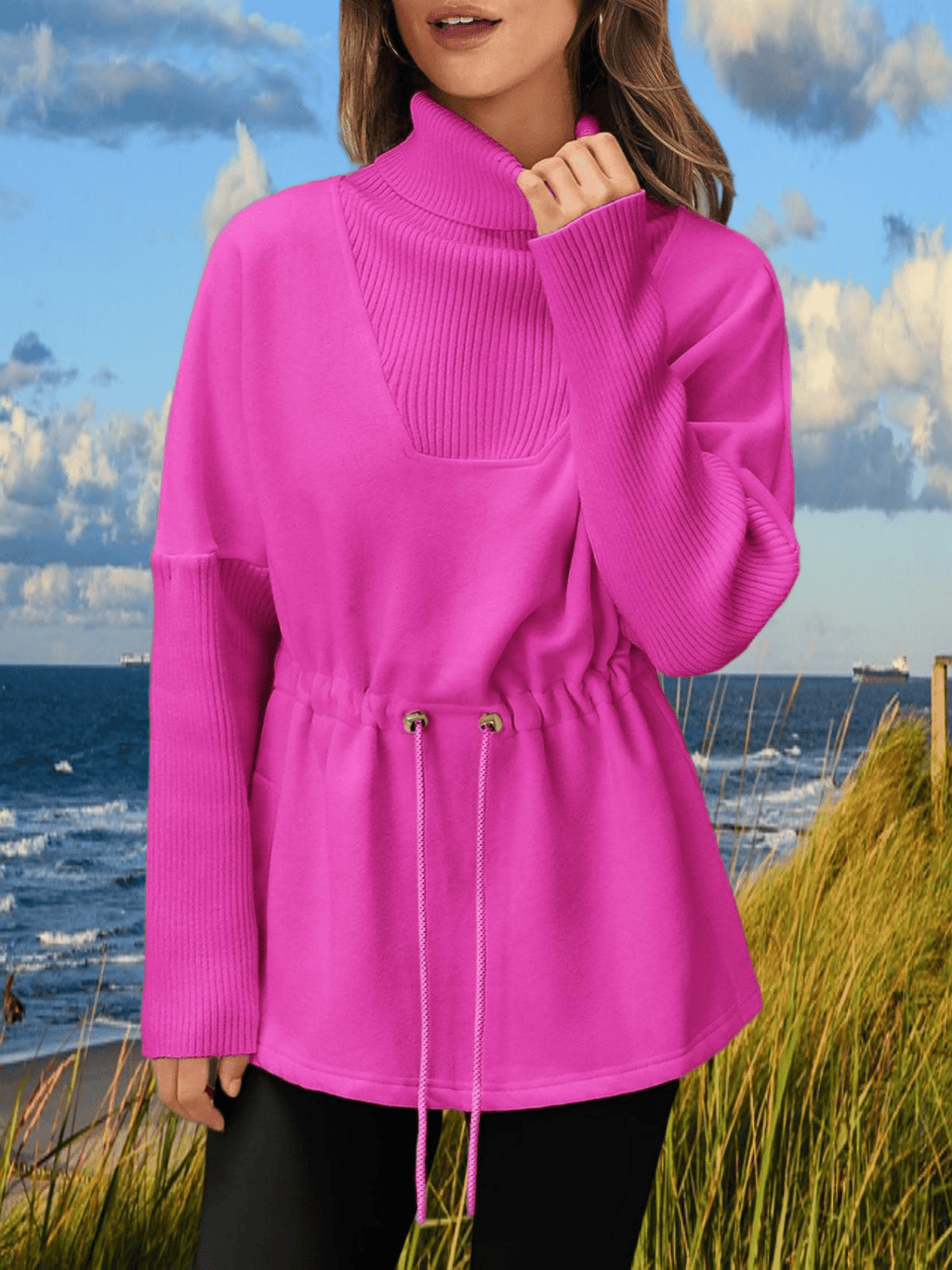 Damen Fleece Pullover Rollkragen