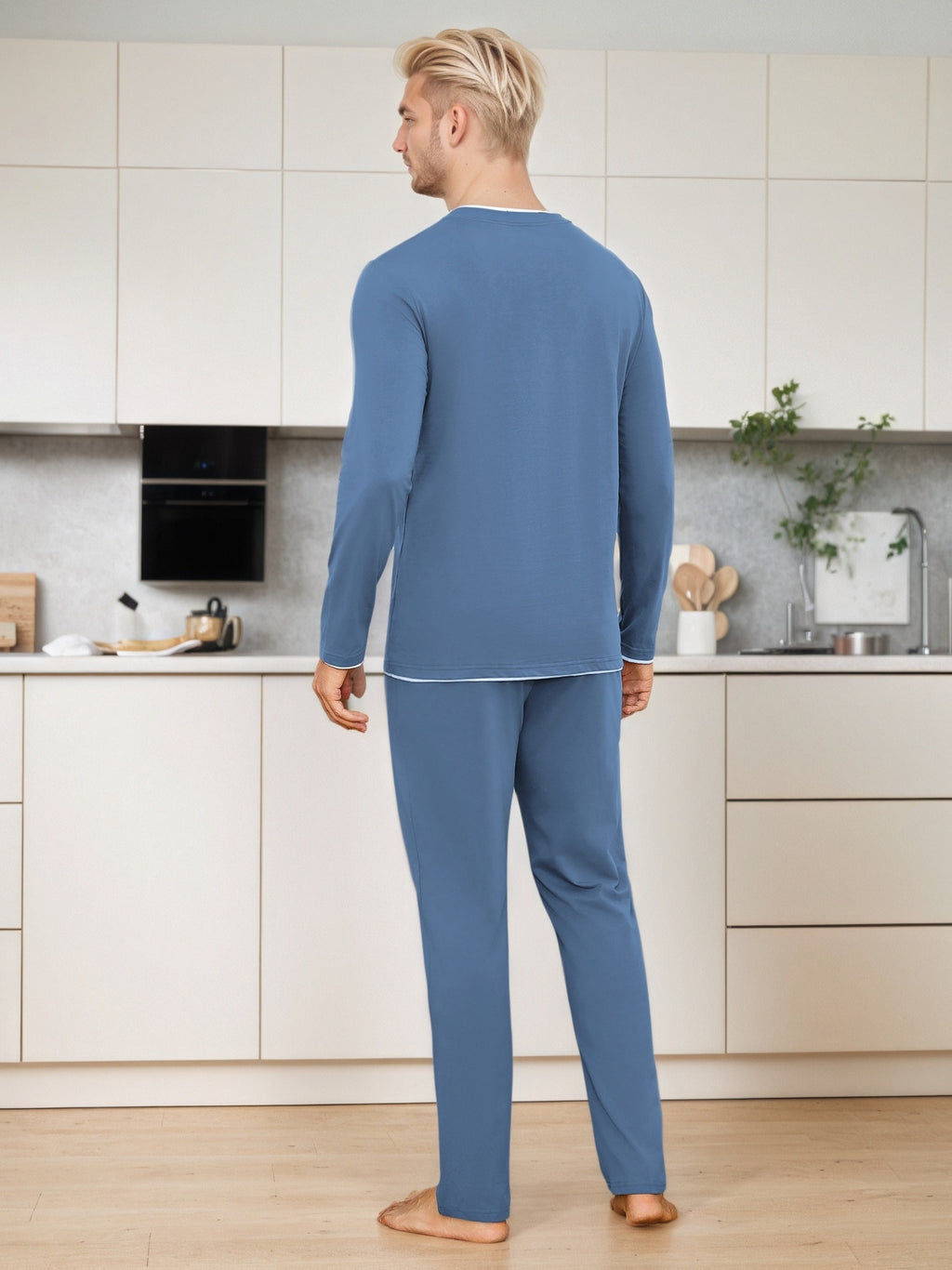 Herren Baumwoll Pyjama Uni Set