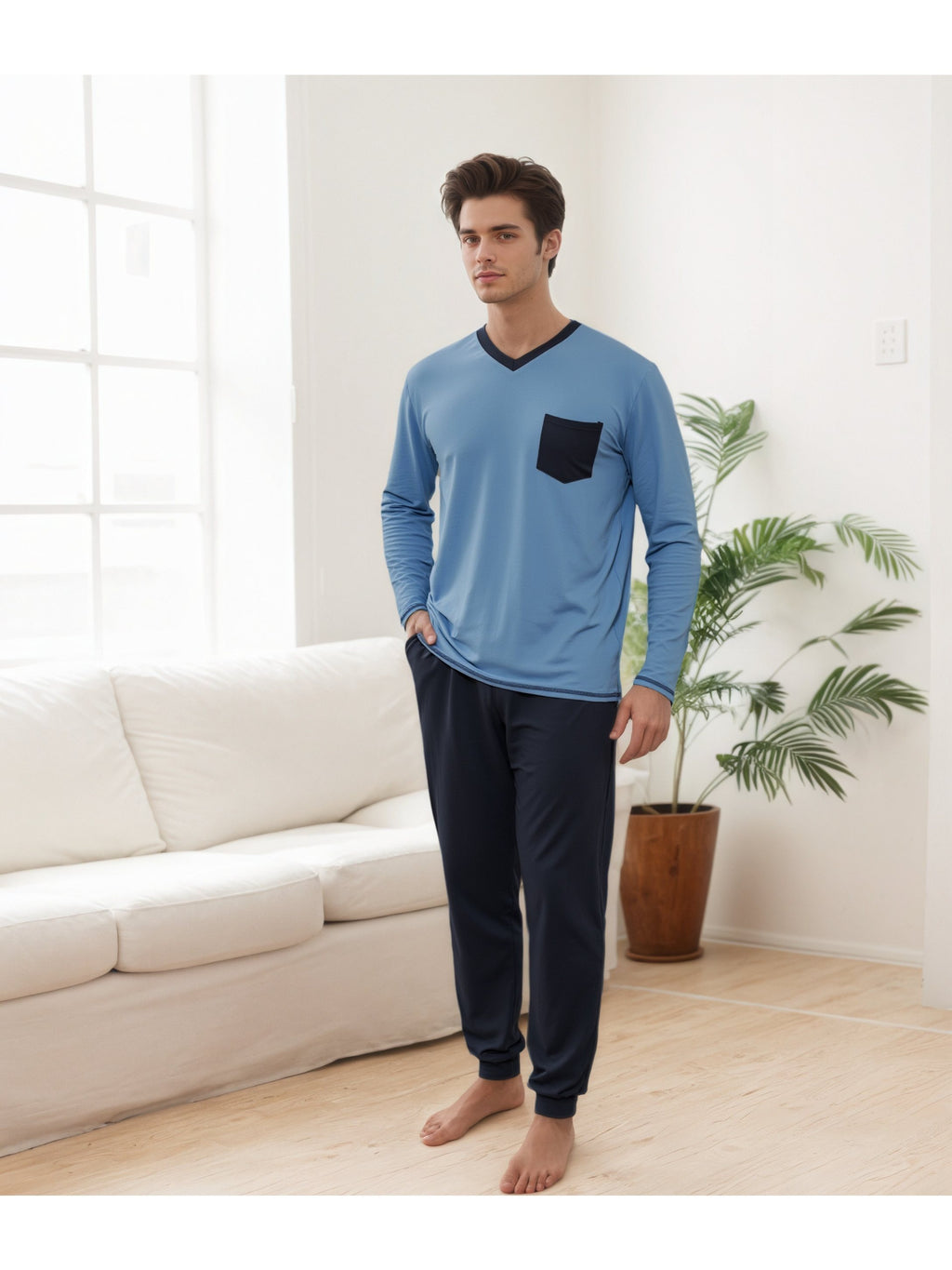 Herren Baumwoll Pyjama Winter Langarm